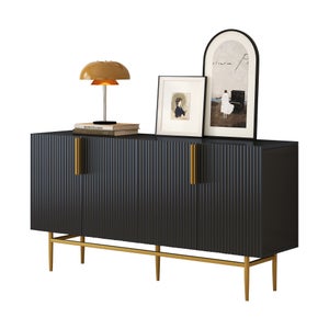 Credenza Moderna 4 Ante Nero E Oro - 160x40x80.5 Cm, MDF, Gambe Metallo, Ripiani Regolabili, Per Soggiorno, Sala Da Pranzo