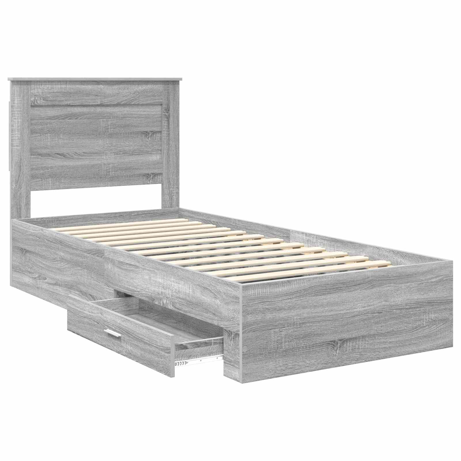 Cadre de lit avec tiroir, gris et argent, pour la chambre, 75 × 190 cm - 5