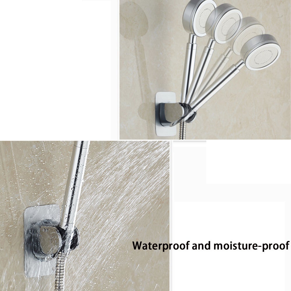 Supporto Soffione Doccia Senza Foratura – Regolabile A 45°, Adesivo Forte Per Bagno, Hotel E Casa (Argento)
