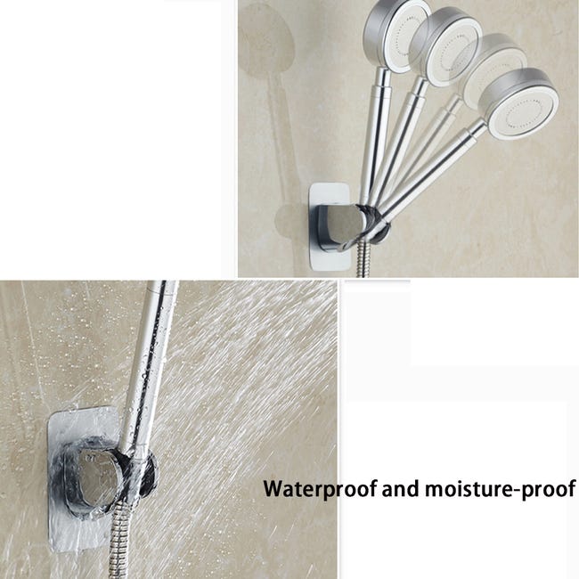 Supporto Soffione Doccia Senza Foratura – Regolabile A 45°, Adesivo Forte Per Bagno, Hotel E Casa (Argento)