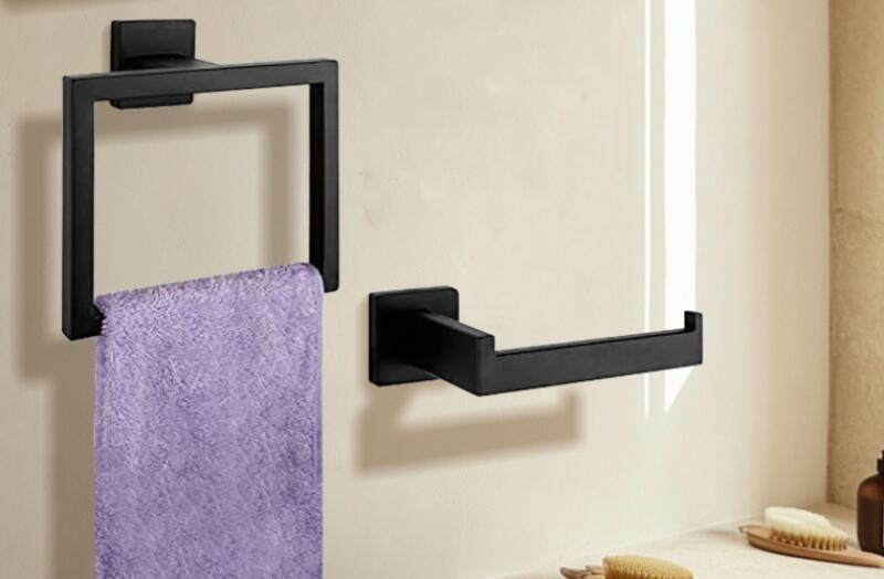 Zestaw akcesoriów łazienkowych 2-częściowy: uchwyt na papier toaletowy i pierścień na ręczniki,montaż ścienny, stal nierdzewna SUS 304, matowa czerń