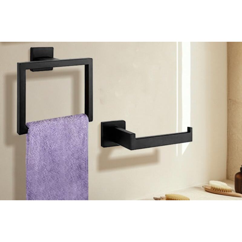 Zestaw akcesoriów łazienkowych 2-częściowy: uchwyt na papier toaletowy i pierścień na ręczniki,montaż ścienny, stal nierdzewna SUS 304, matowa czerń