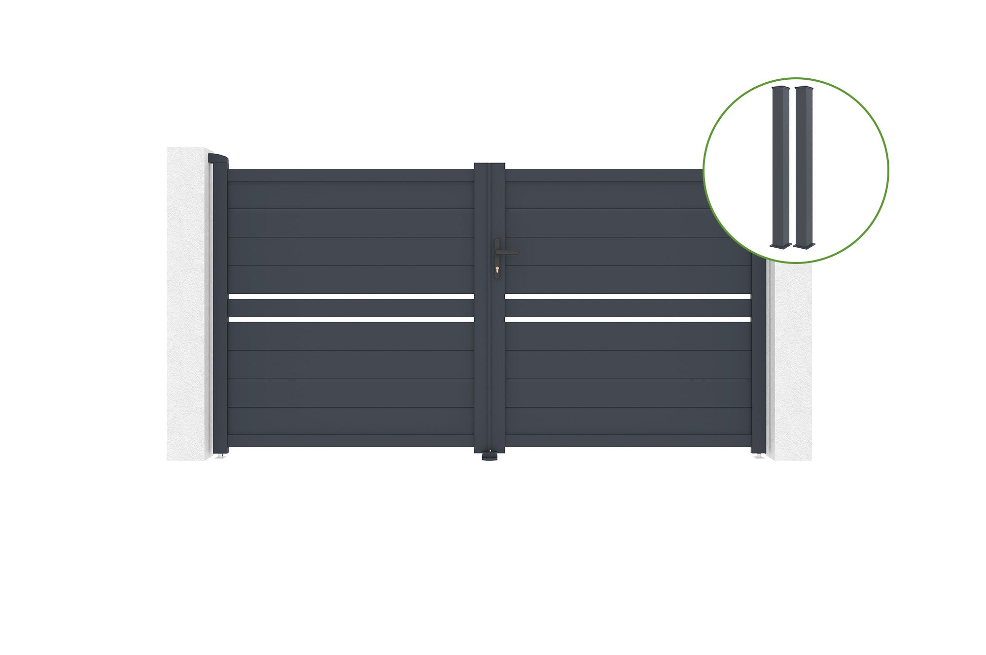 Brama skrzydłowa 3m CIMONE wys. 160cm aluminiowa + 2 słupki EIFEL 15x15cm wys. 1