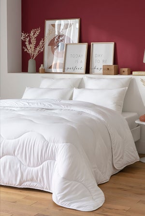 Couette Tempérée 220x240 Cm Mortreux - Microfibre Polyester 300g/m², Couleur Taupe/Gris - Pour 2 Personnes, Lavable Machine
