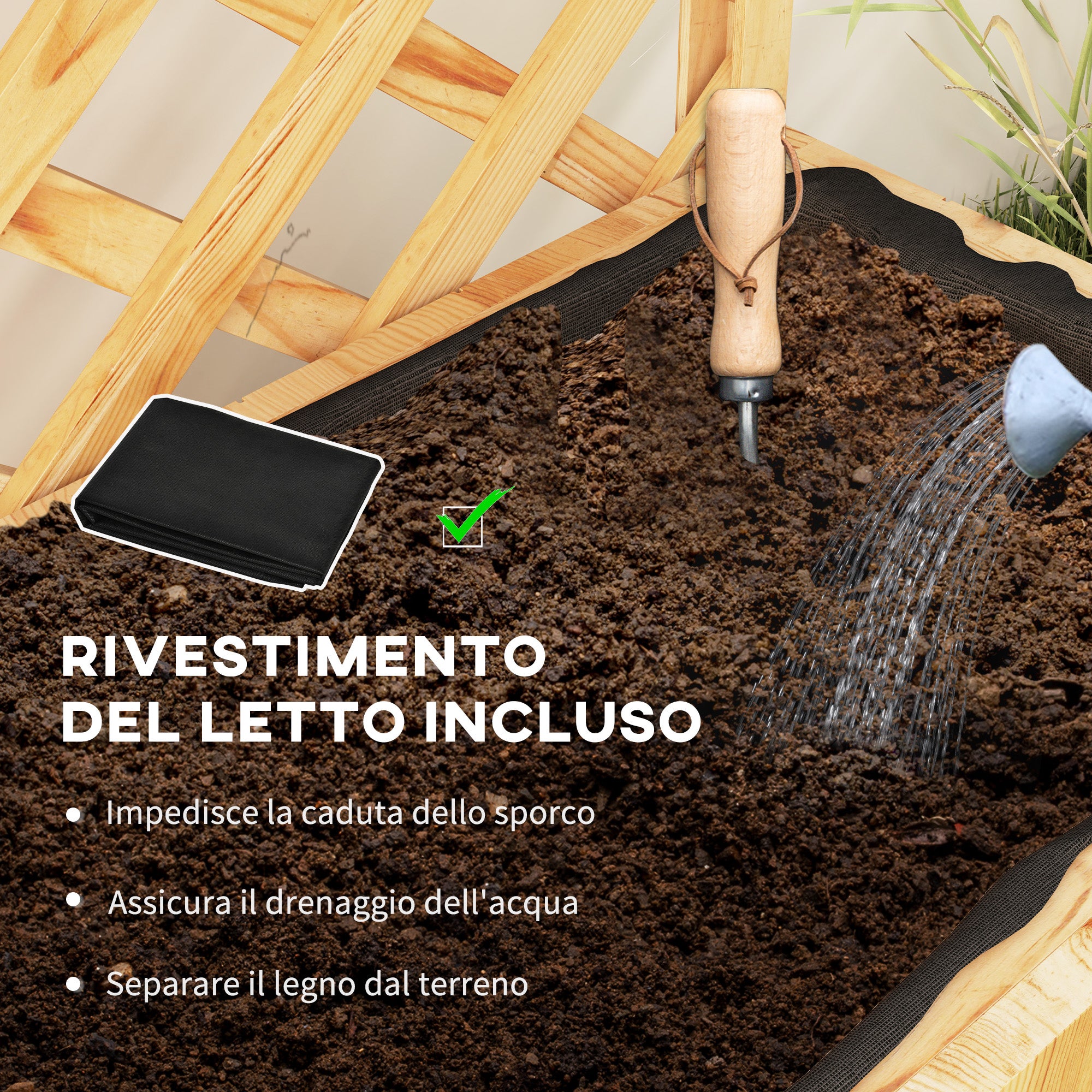 Outsunny Fioriera con Traliccio per Rampicanti, Fori di Drenaggio e 2 Mensole, in Legno di Abete, 76x33x177 cm - 6