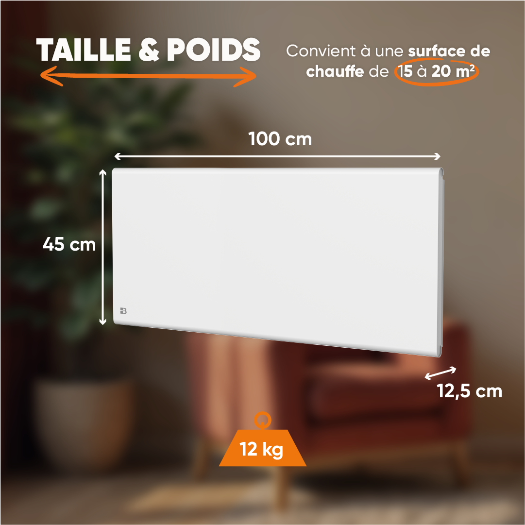 Radiateur électrique fixe à inertie sèche fonte+film 2000W Bestherm NEMESIS horizontal blanc - 5