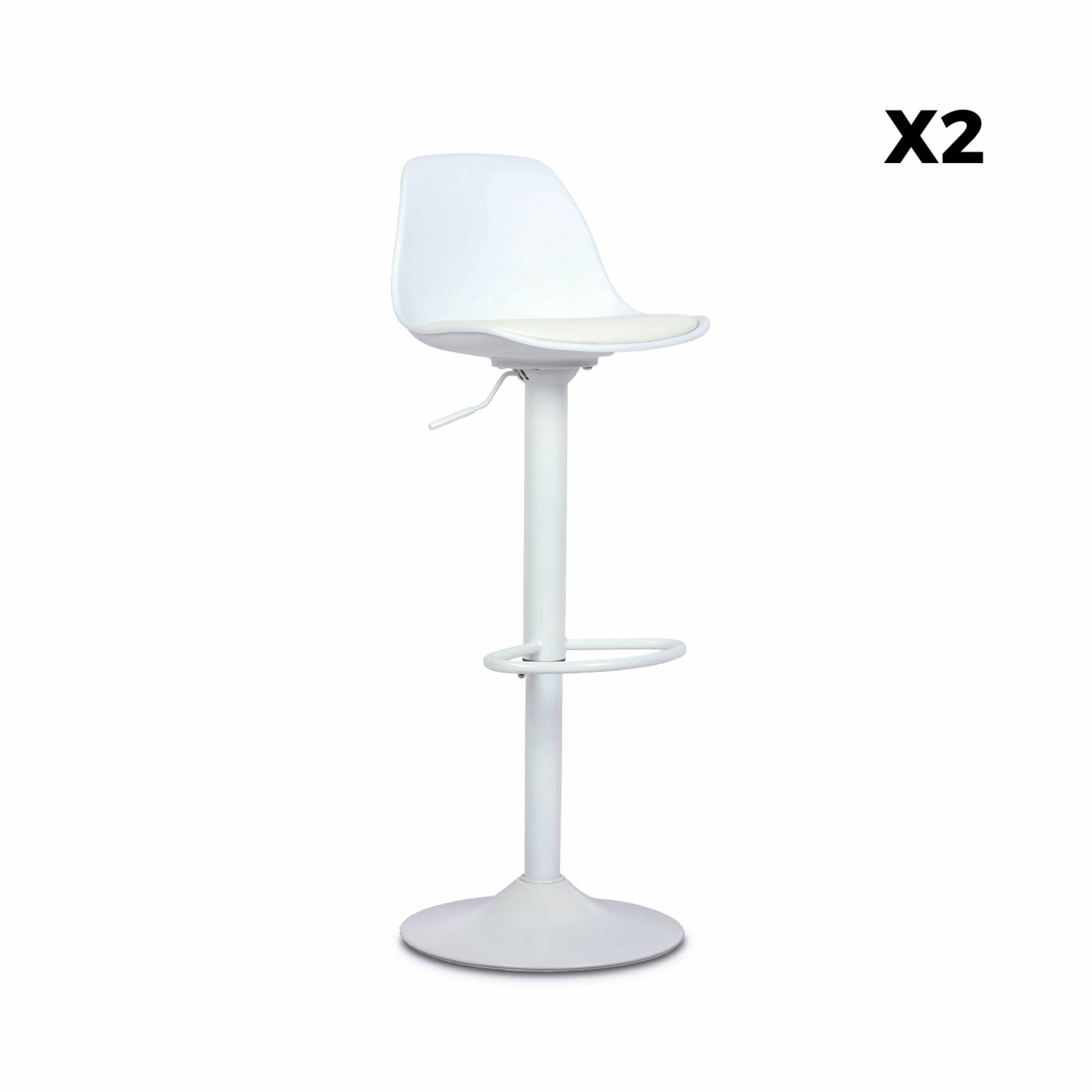 Lot de 2 tabourets de bar réglables 61.5/83.5cm - Noah - simili cuir blanc - hauteur réglable. repose-pieds - 9