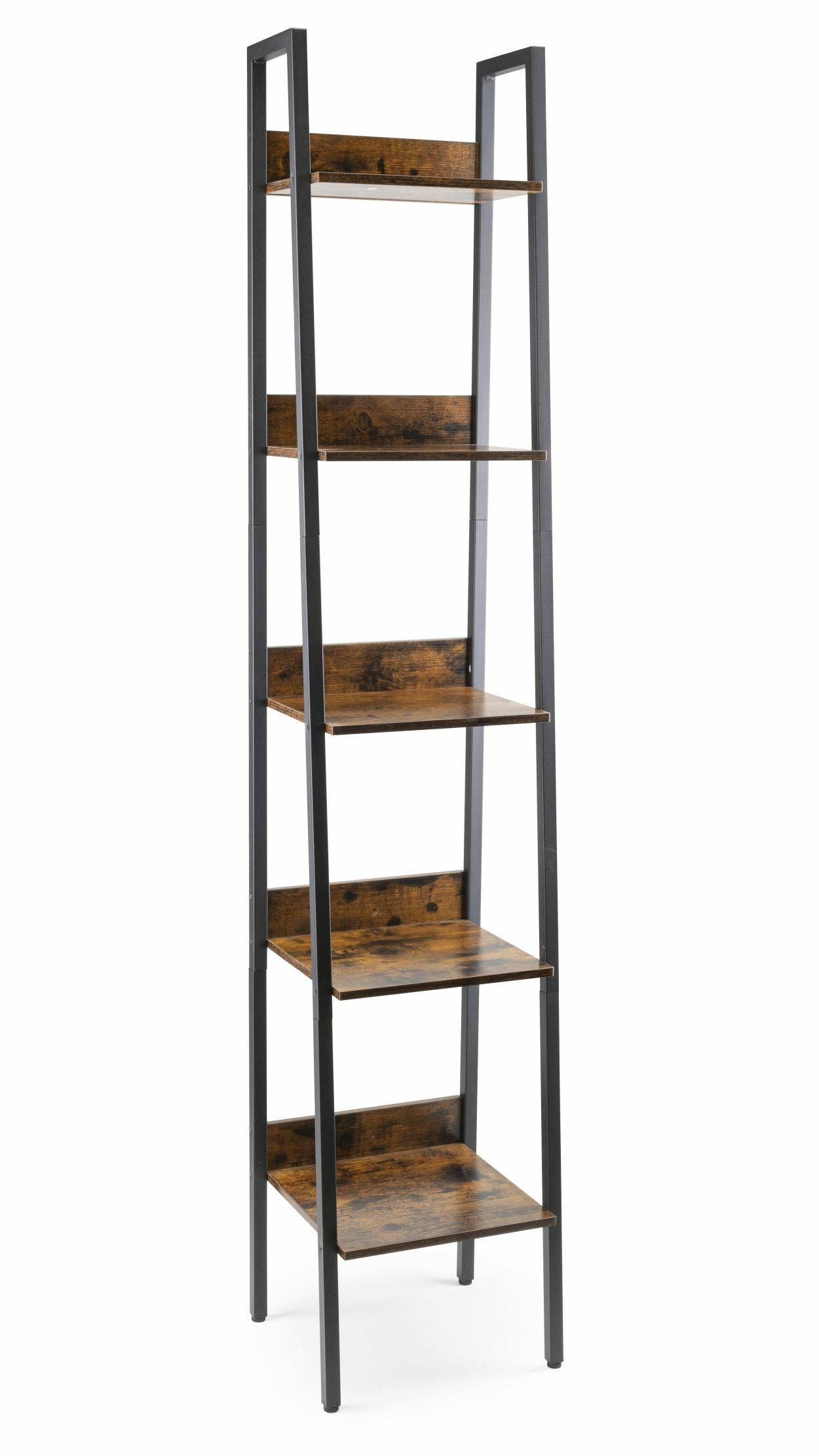 Regał drabinkowy HowHomely brązowo-czarny stal MDF 33,8x30x170 cm 1 szt.