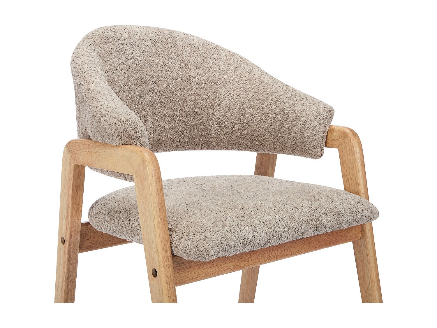 Lot de 6 chaises avec accoudoirs en tissu bouclette et bois d'hévéa - Taupe et naturel - SOLUNA - 4
