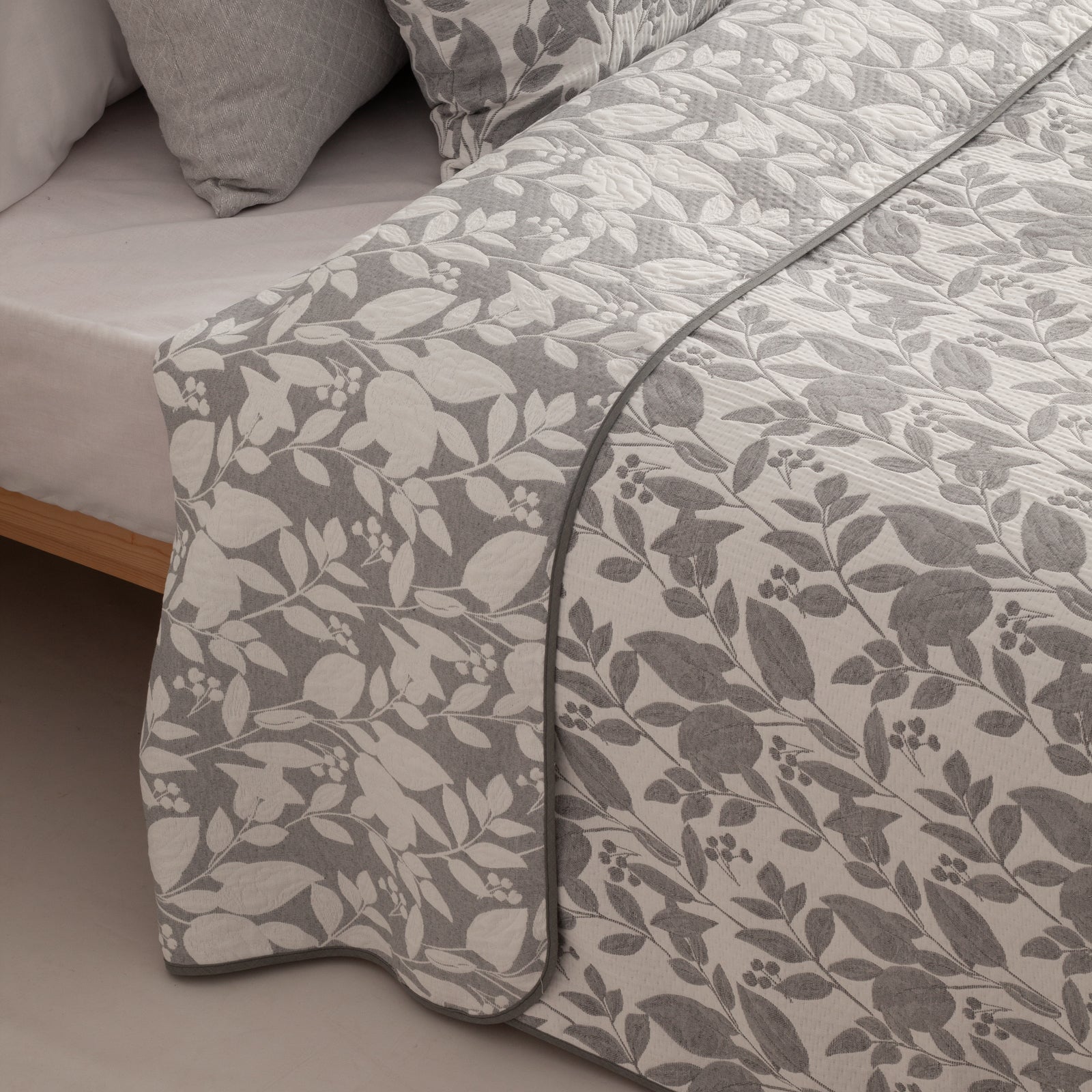 Colcha cama 105 cm leve entretempo primavera verão Floral jacquard algodão respirável, 200x270 cm, cor Cinza - 2