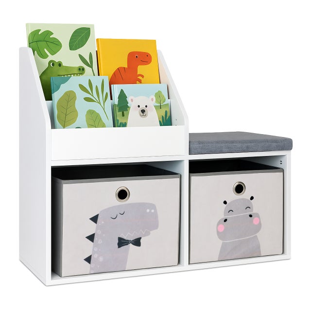 Banc De Rangement Nantucket KidKraft - En Bois Blanc Avec 3 Paniers, Idéal Chambre Enfant, Rangement Jouets Coffre A Jouet Enfant