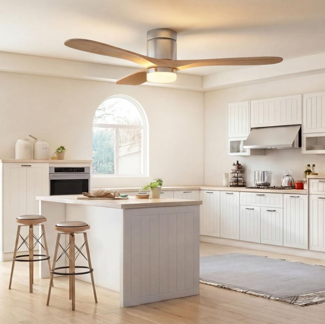 Ventilateur de Plafond, Ventilateur Plafond avec Lumiere, Plafonnier Ventilateur, Dimmable, 3 Pales Bois, 6 Vitesses, pour Cuisine, Chambre, Salon