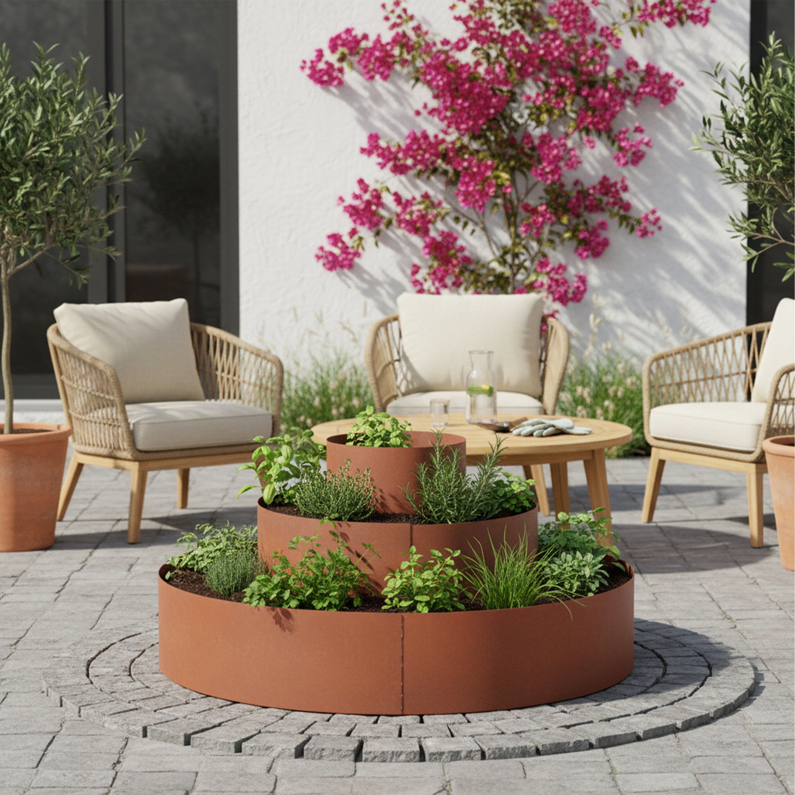 Spirale pour herbes aromatiques, 3 éléments, Ø 30/60/90 cm, H 20 cm, acier aspect rouille, pyramide de jardin, Relaxdays - 3