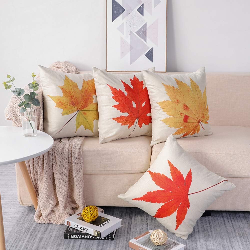 Lot De 4 Taies De Coussin 45 X 45 Cm - Motif Automne/Thanksgiving - 100% Polyester - Lavable En Machine