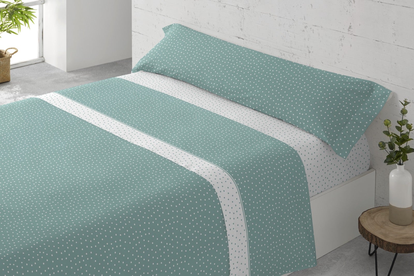 Juego de sábanas tres piezas cama de 135cm puntos aqua donegal collections