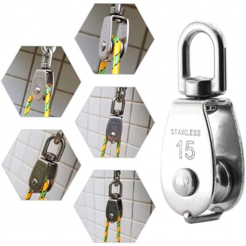 Ensemble de 3 poulies rotatives doubles en acier inoxydable, poulie de levage, galet de chargement, poulie simple, poulie de levage M15 - 4
