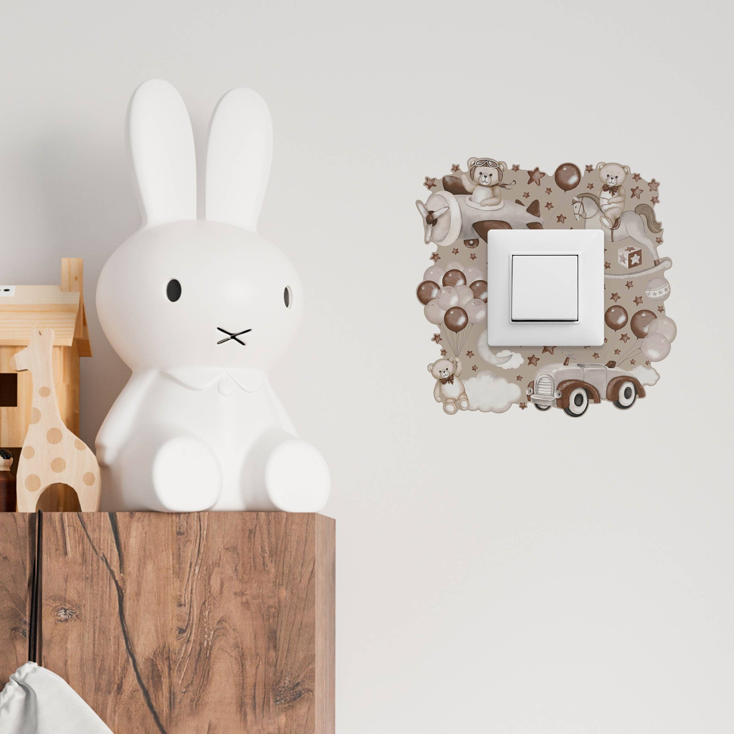 Muralo Adesivo per Interruttore ORSO Palloncini Nuvole Stelle 20x20 cm Sticker per Cameretta dei Bambini - 4