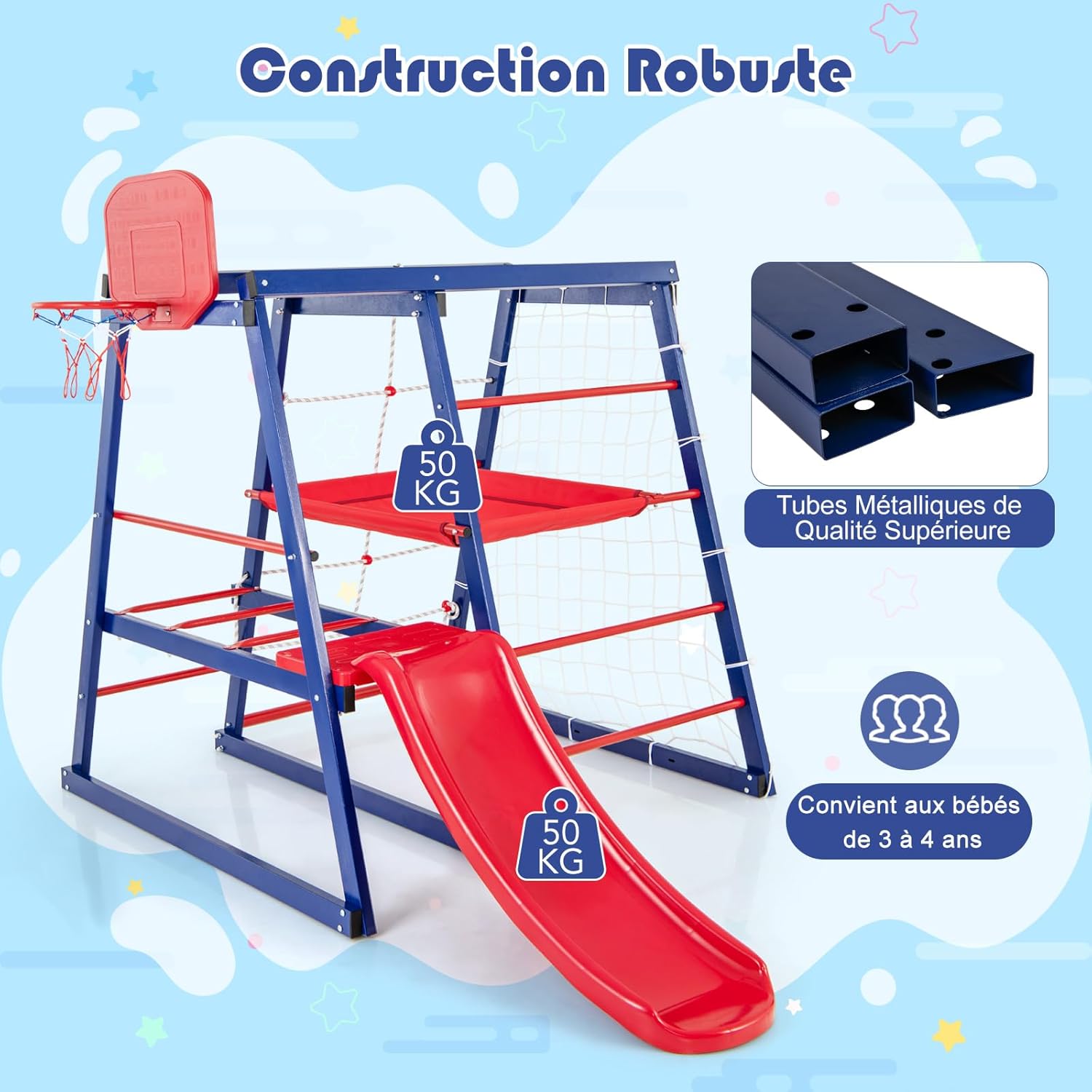7 en 1 Aire de Jeux d’Escalade Enfant avec Toboggan & Panier de Basketball, Jouet d’Escalade Montessori avec 2 Plateforme - 6