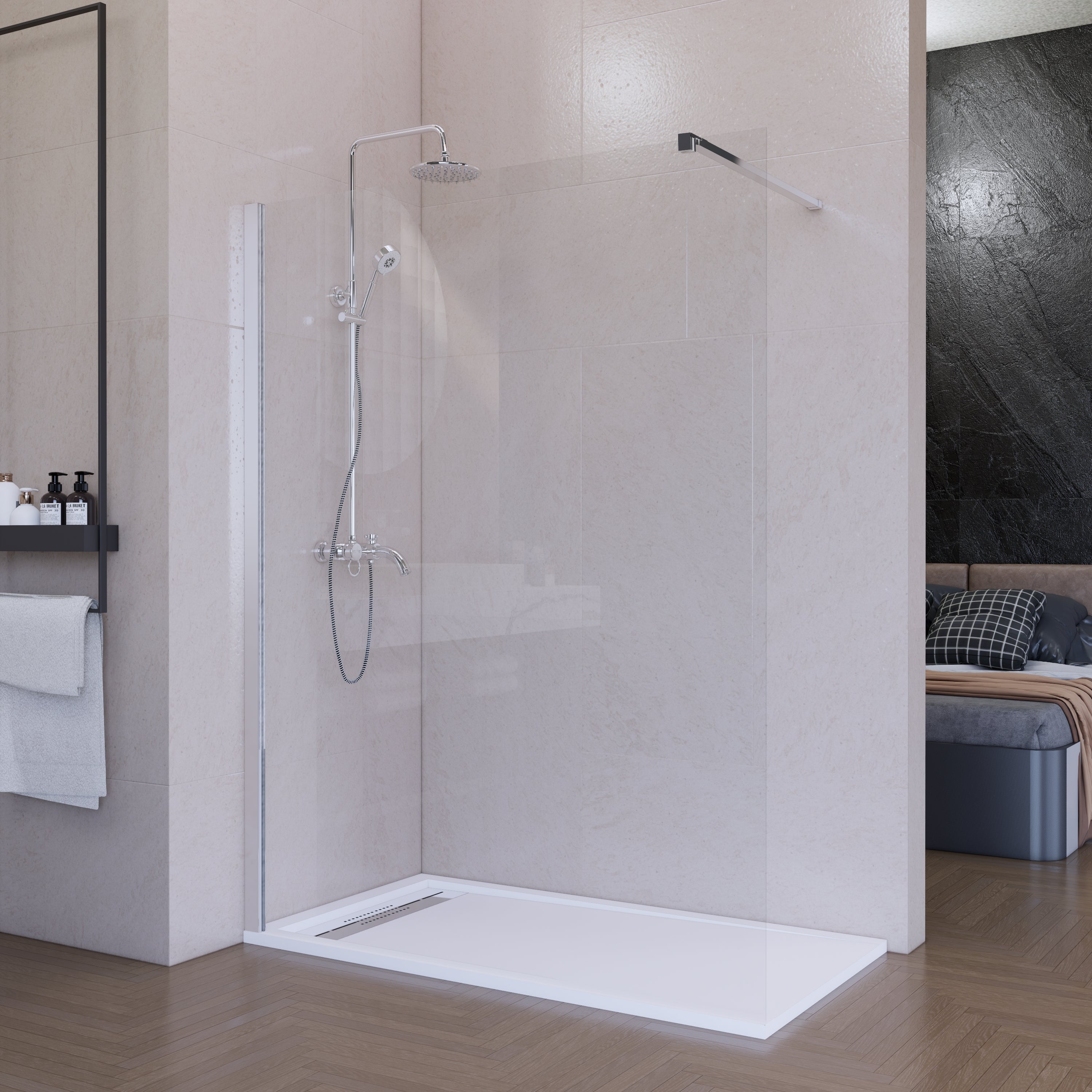 Mampara de ducha fija 90 cm transparente cromo antical 8mm 200 cm alto - 2