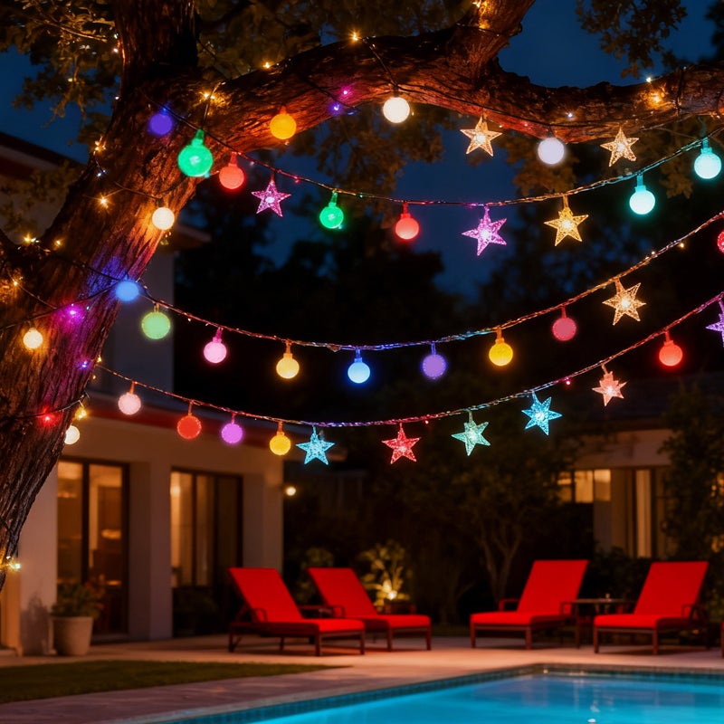 Catena luminosa a risparmio energetico solare da 7 m con 50 LED - Luci colorate per decorazioni da festa/natalizie per interni/esterni - 5