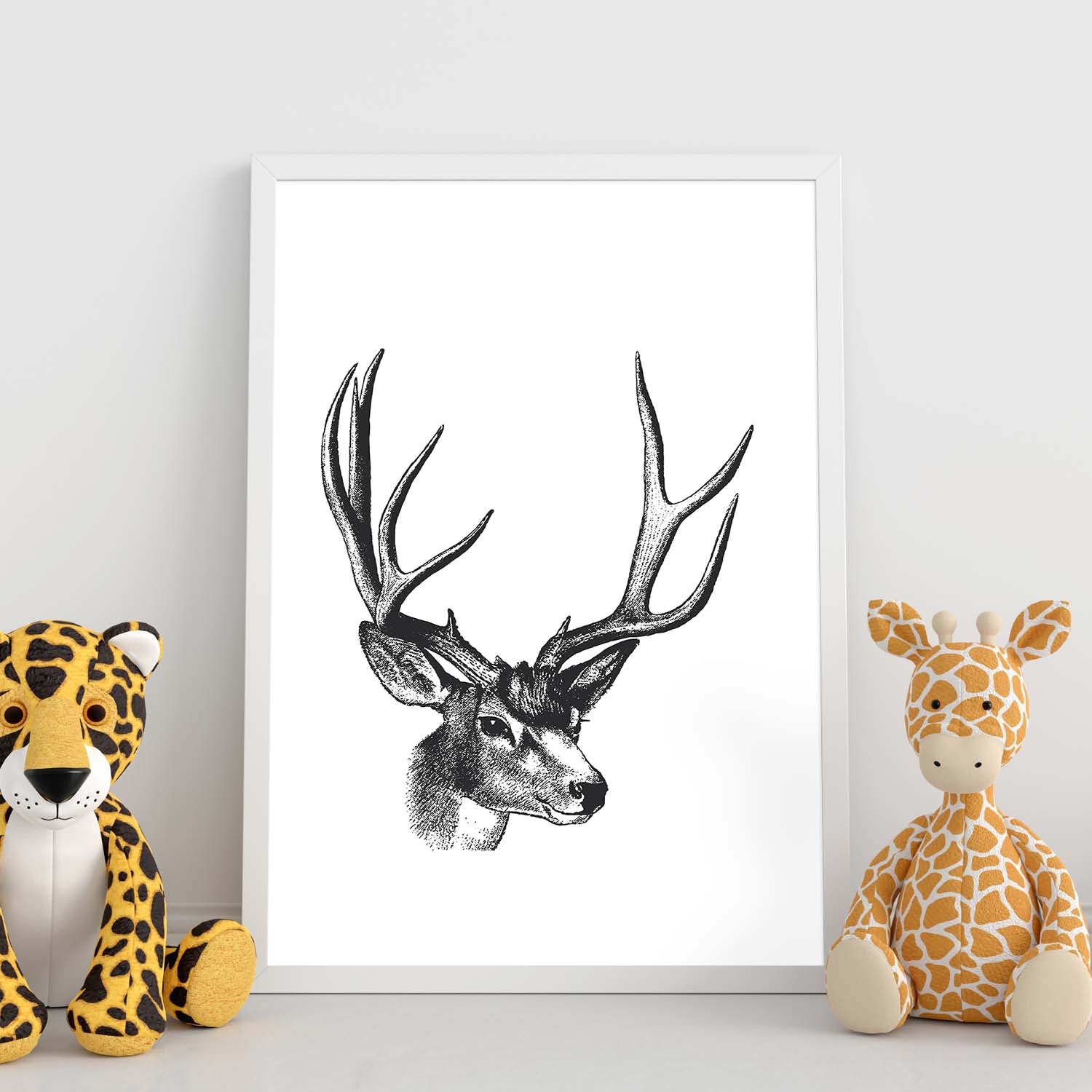 Lamina de ciervo. posters con animales en blanco y negro. sin marco - a4