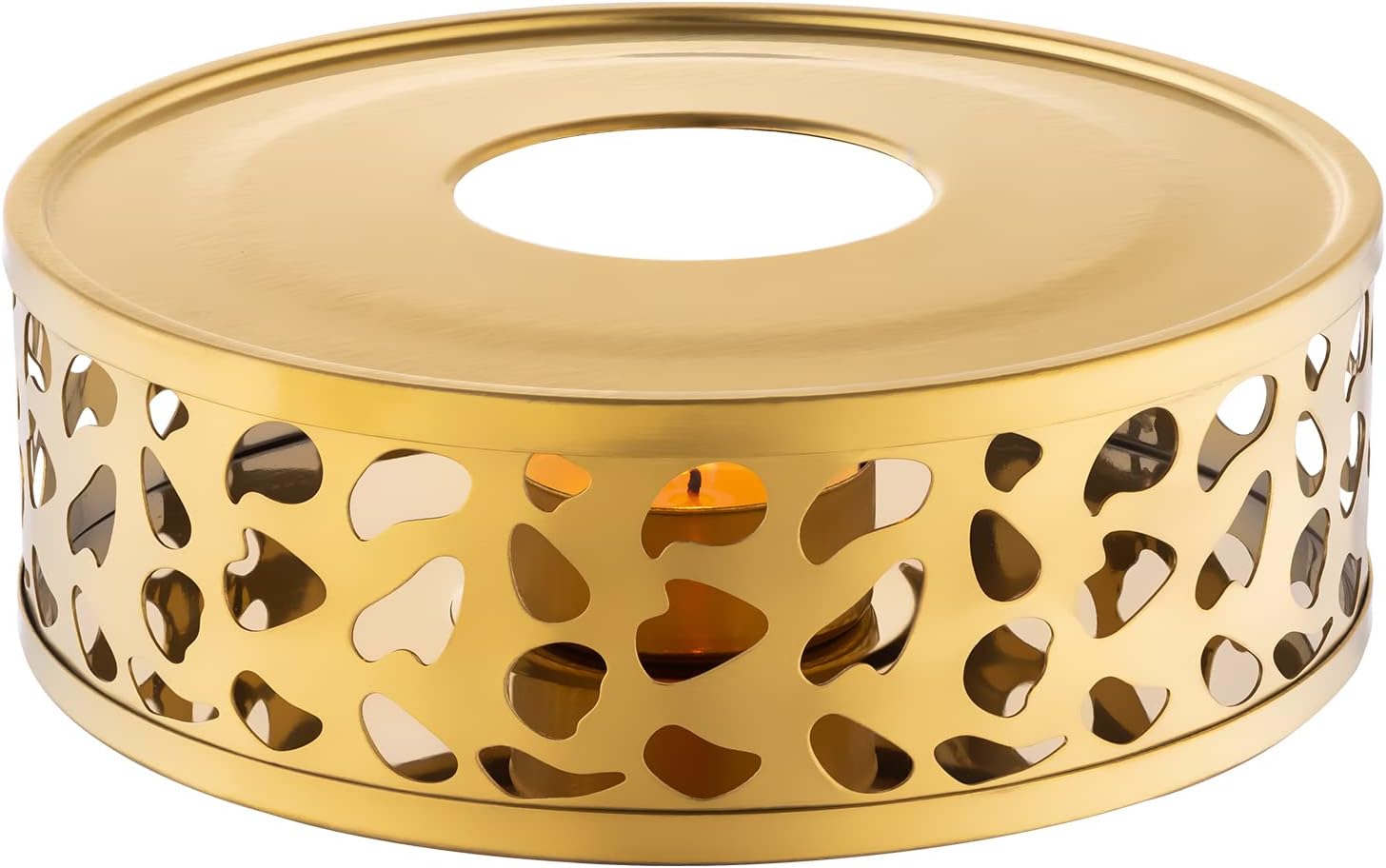 Podgrzewacz do czajnika ze stali nierdzewnej szczotkowanej z uchwytem na tealight, złoty