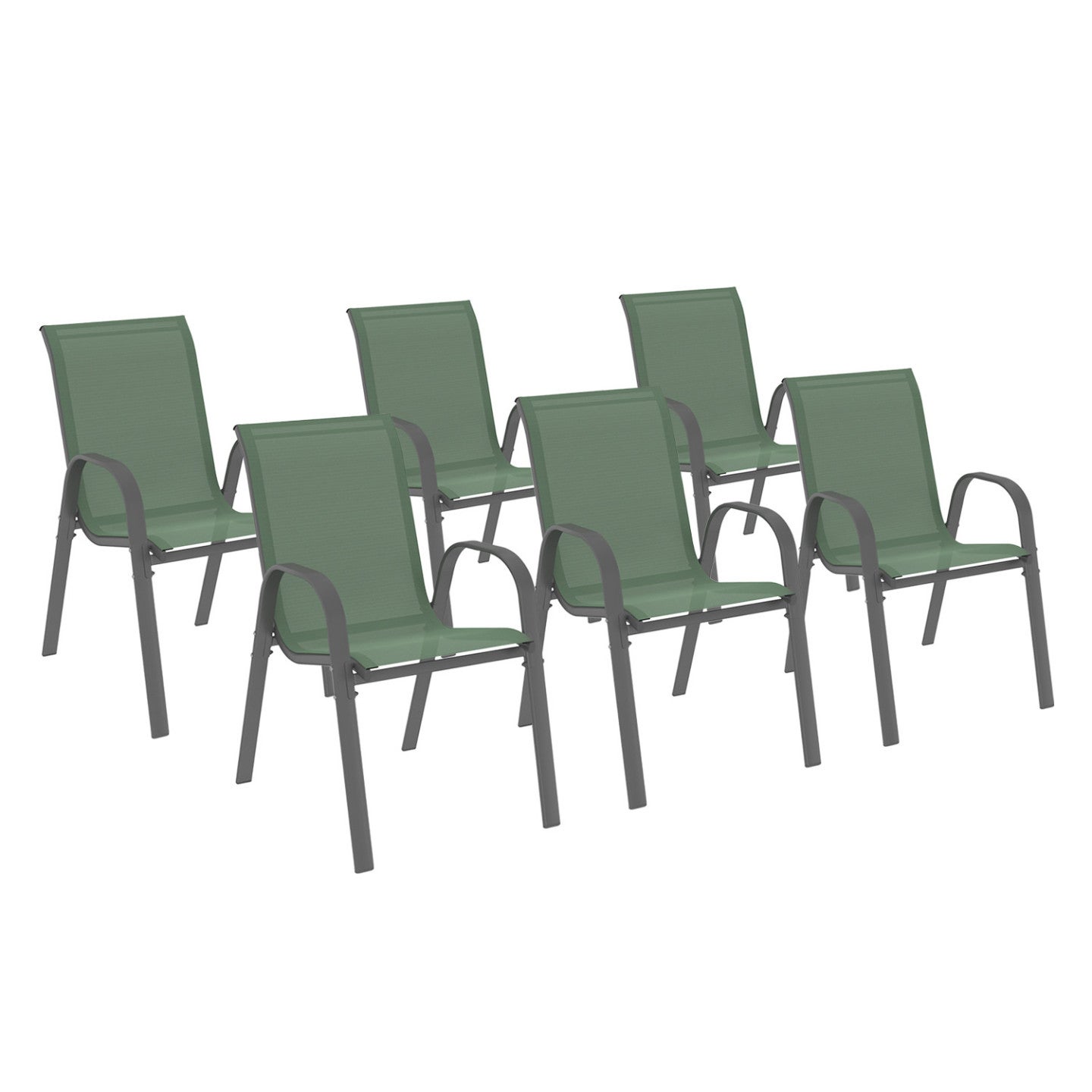 Lot de 6 chaises de jardin LYMA métal et textilène empilables vert olive - 2