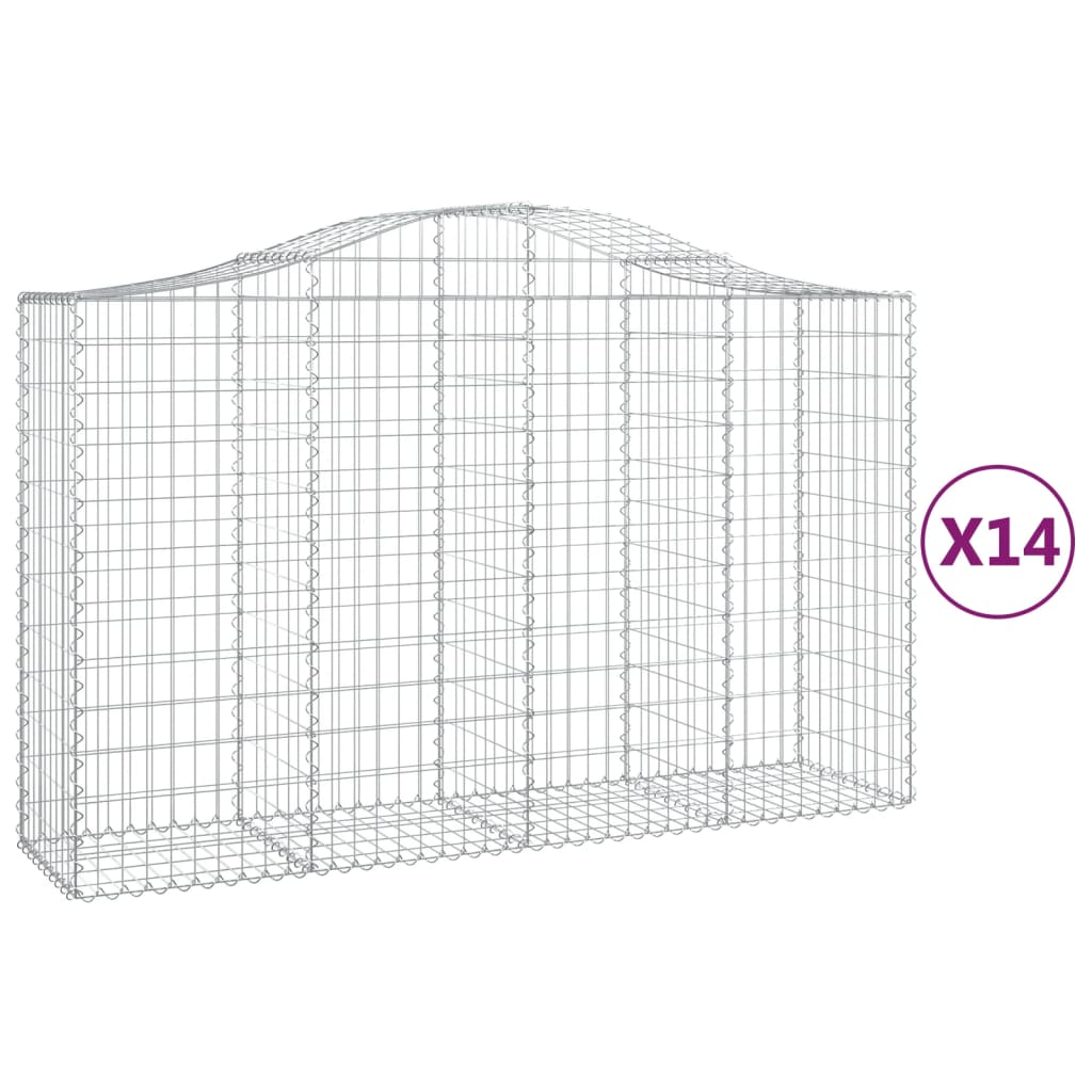 Cestas de gaviones arqueadas 14 piezas 200x50x120/140 cm hierro galvanizado