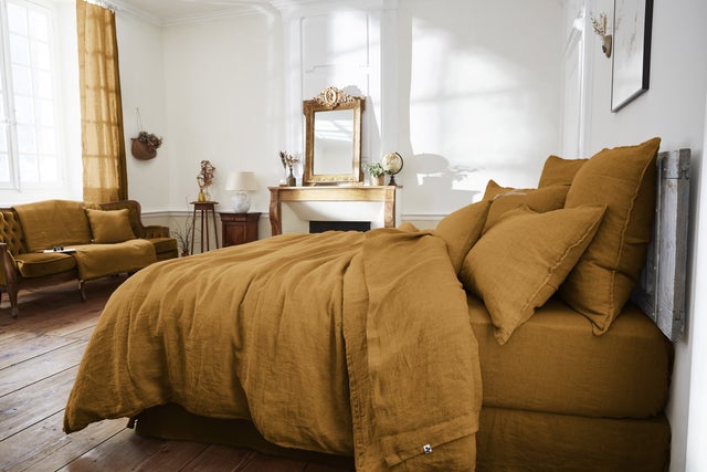 Drap Plat en Lin Lavé 270 x 300 cm – Soline Caramel