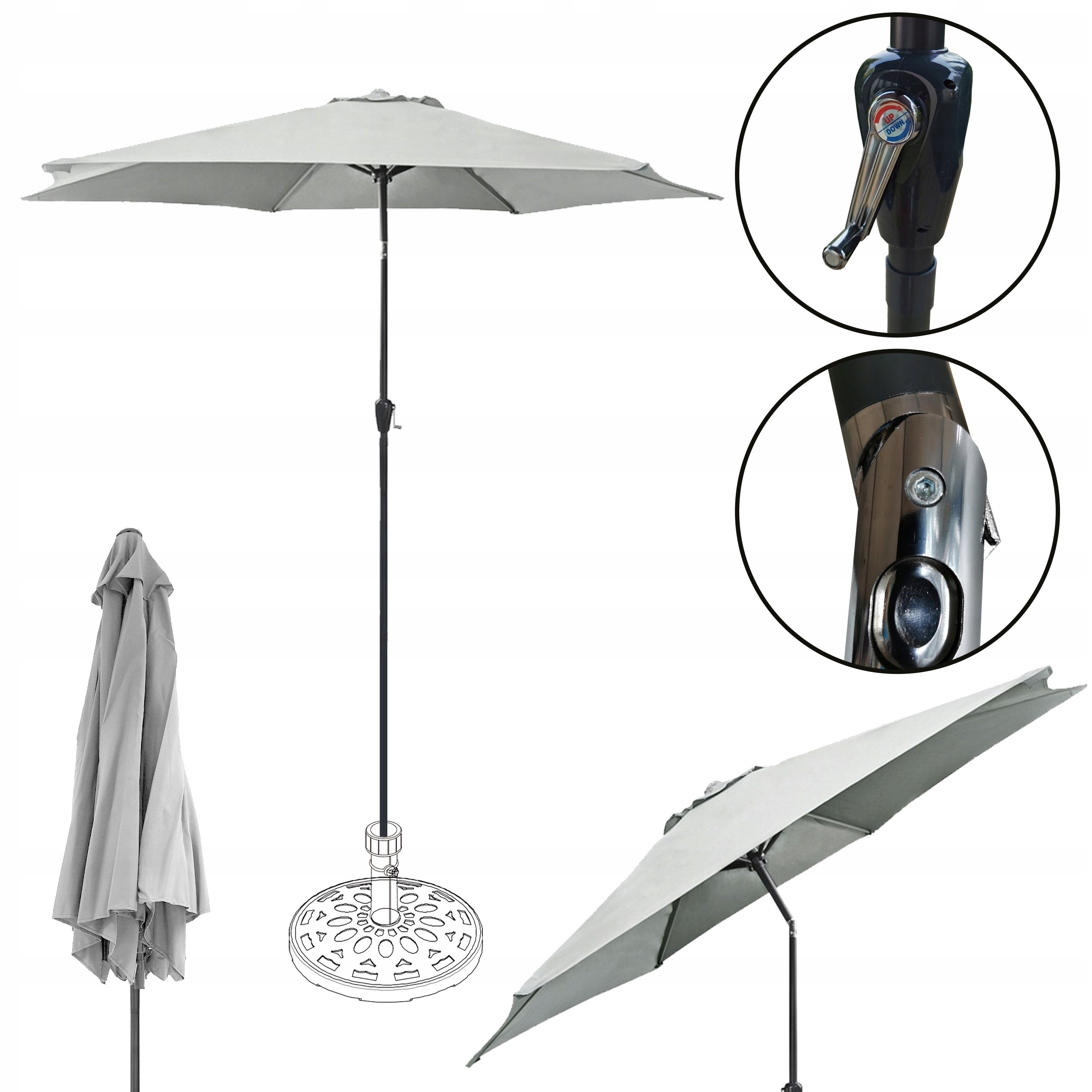 Duży składany regulowany parasol pochylny ogrodowy 270cm Boston j. szary