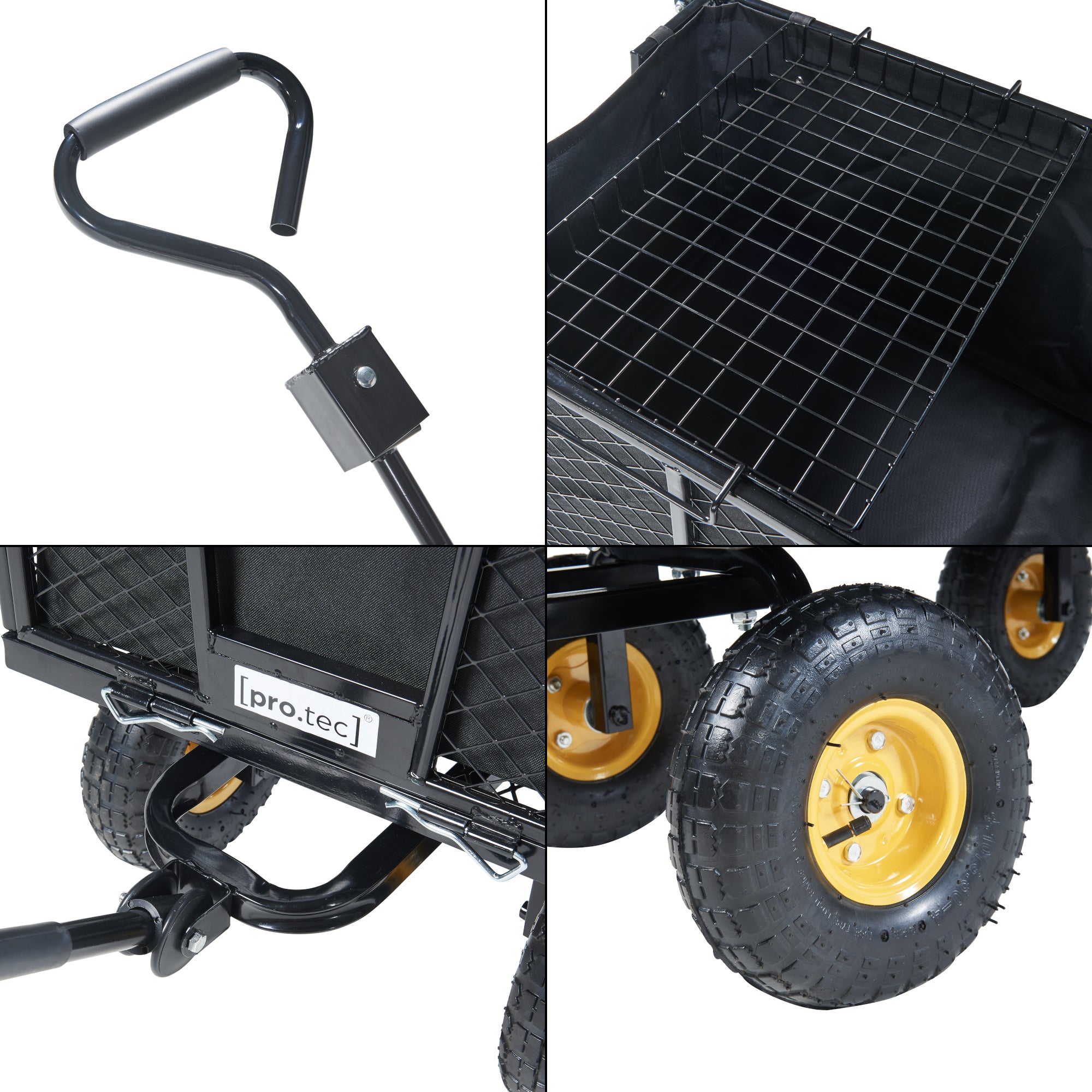 Chariot de jardin Corropoli parois latérales rabattables capacité de charge 550 kg noir jaune pro.tec - 7