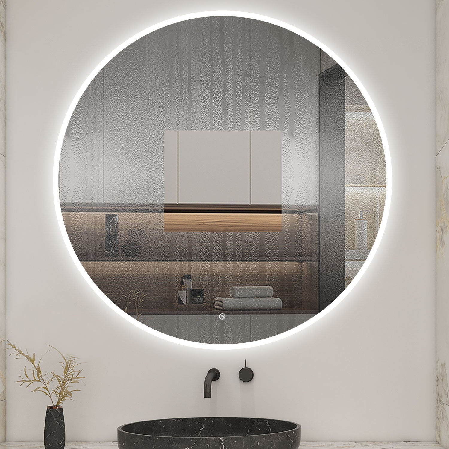 AICA Miroir lumineux rond 120cm anti-buée +dimmable + mémoire, miroir de salle de bain led - 5