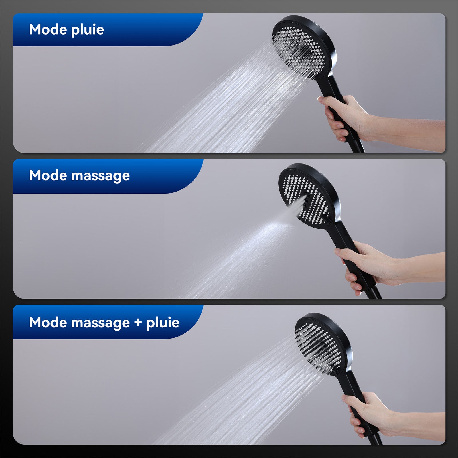 Colonne de Douche Thermostatique, Ensemble de Douche Hauteur Réglable sans Percement Supplémentaire Noir avec Douchette 3 Jets, Mitigeur en Laiton - 4