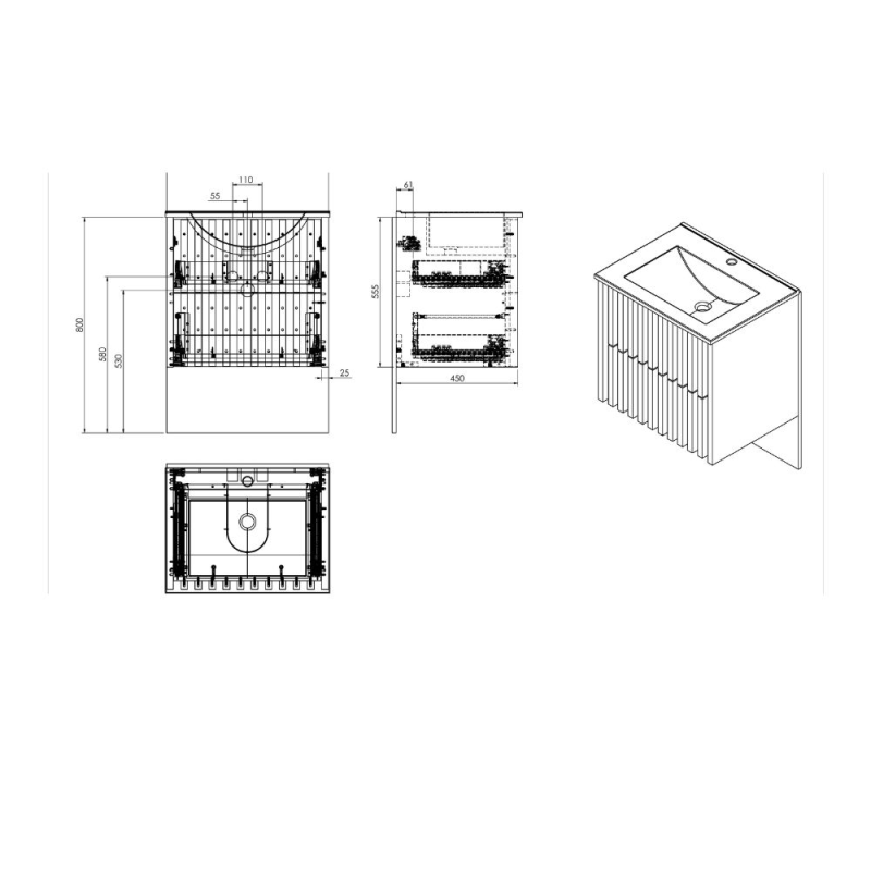 Meuble salle de bain suspendu 60 x 56 x 46 cm avec lavabo décor lattes chêne mat Delano SAT (DELANO60ZDSAT) - 5