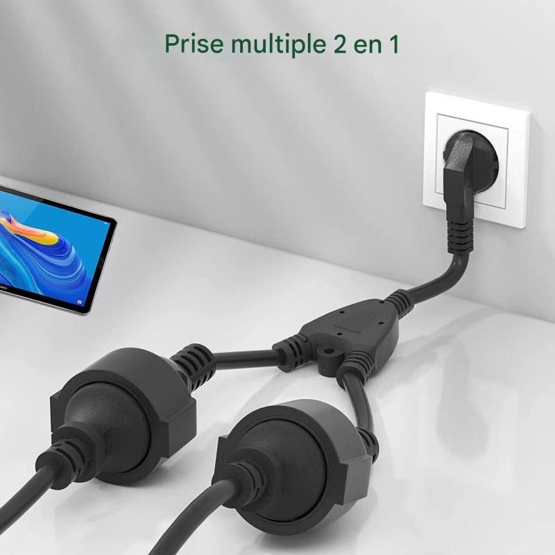 Rallonge double prise, rallonge électrique 2 en 1, rallonge avec ...