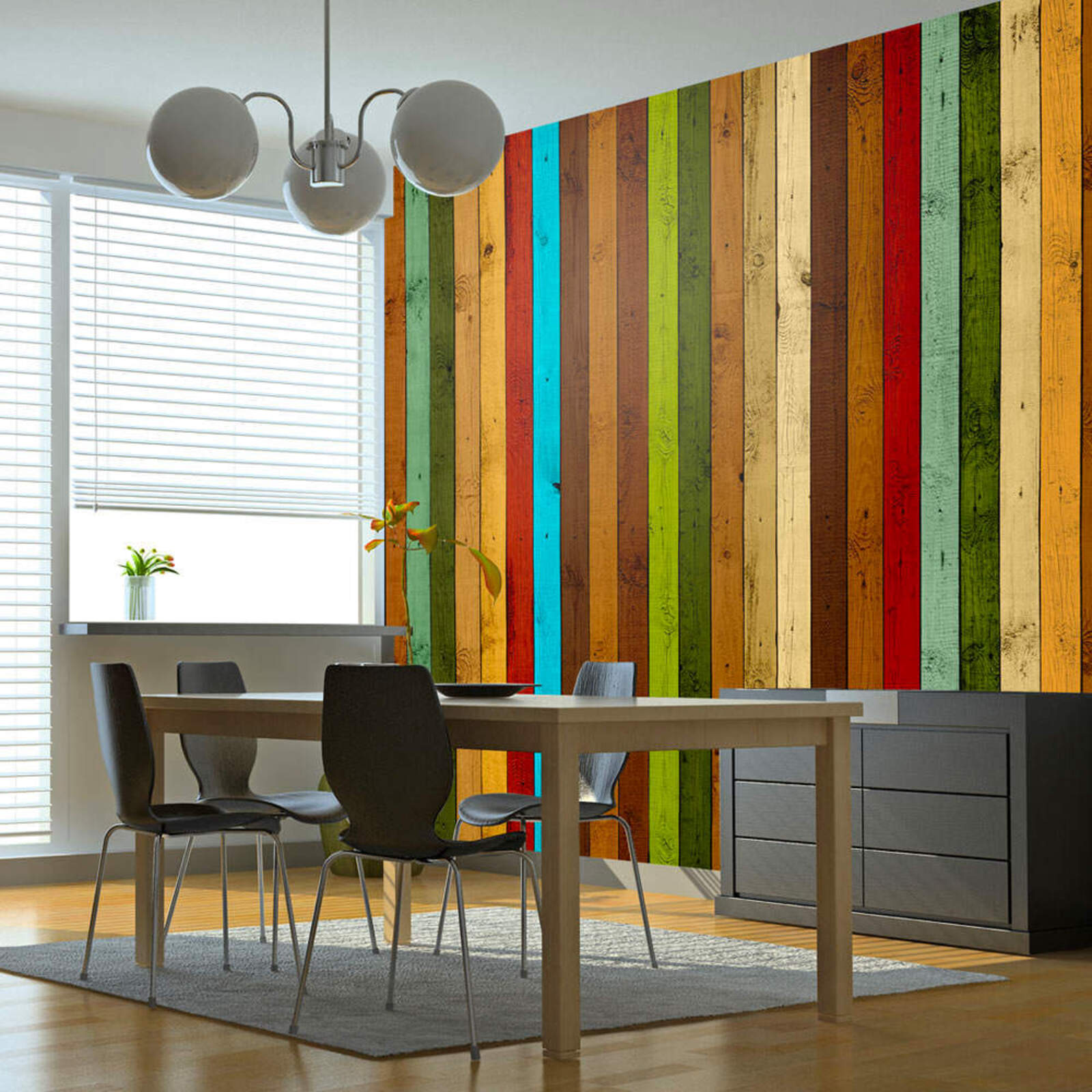 Papier peint arc en ciel en bois - 400 x 309 cm | Leroy Merlin