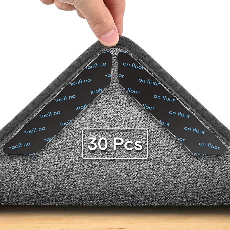 30 naklejek antypoślizgowych na dywany, klipsy antypoślizgowe, wielokrotnego użytku, odpowiednie do podłóg, mocowane po obu stronach.