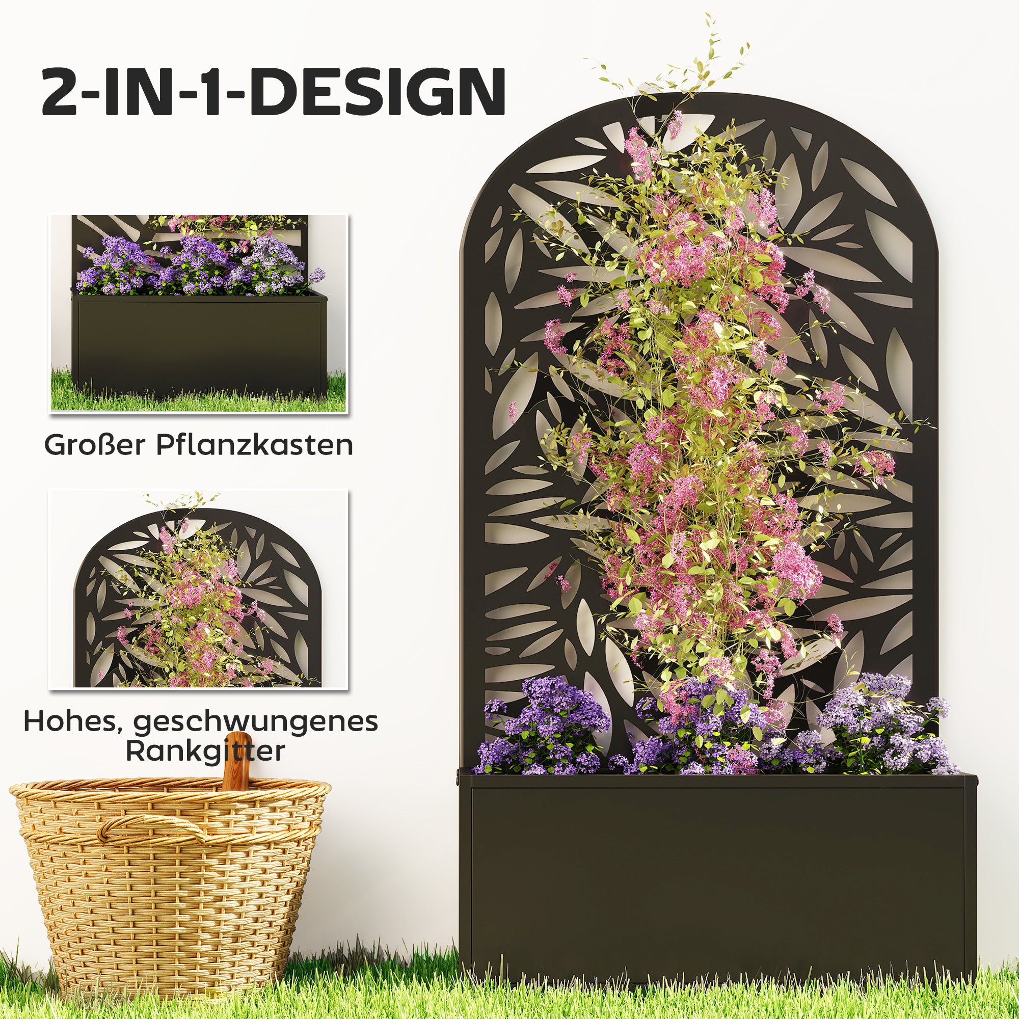 Jardinière surélevée en métal avec treillis, à fixer au mur ou à poser, avec brise-vue. - 5