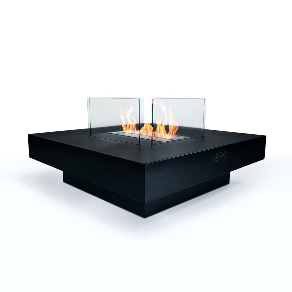 Kominek bioetanolowy Panarea Black 70x70x35 do użytku wewnątrz i na zewnątrz, stojący