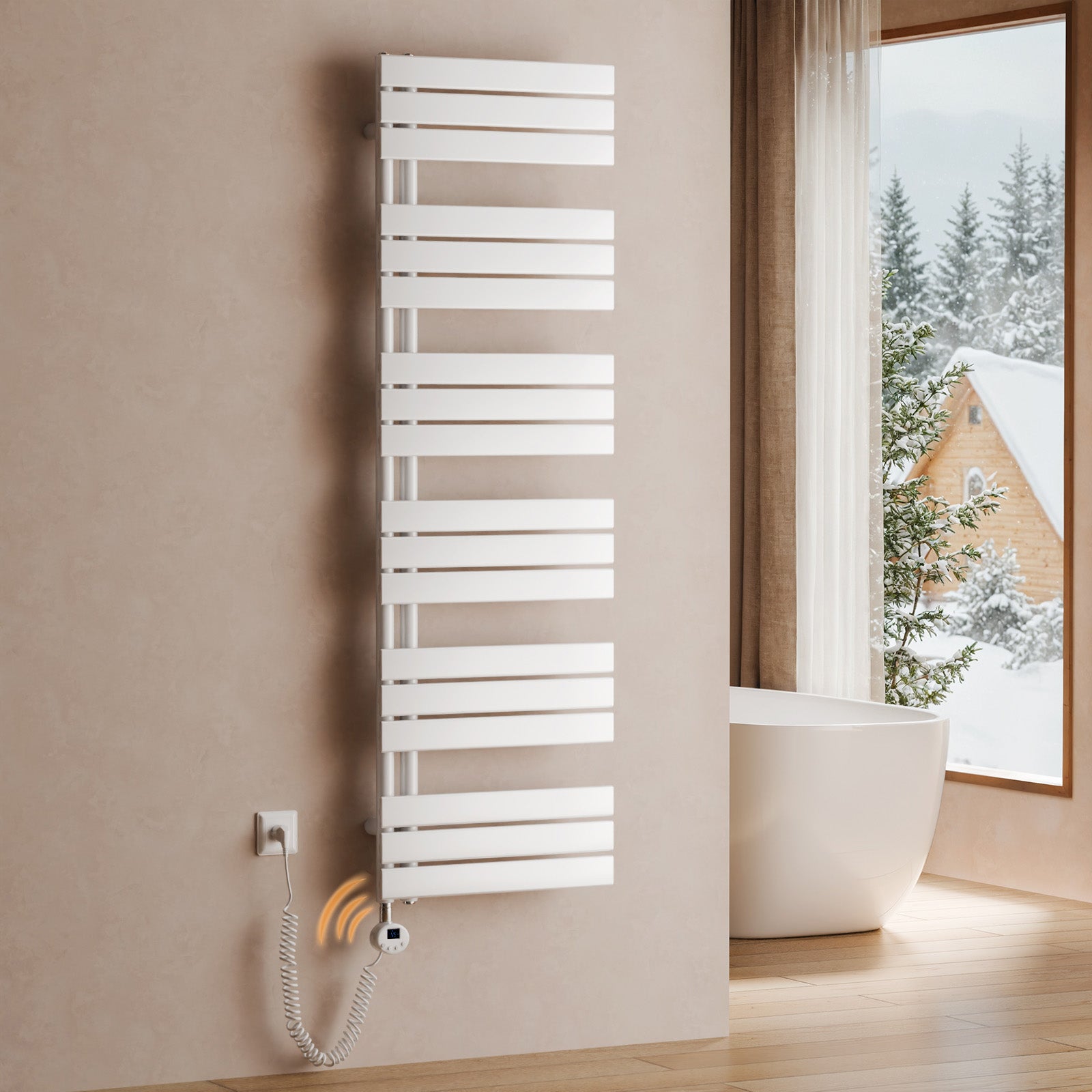 Grzejnik łazienkowy elektryczny WiFi z inteligentnym termostatem – Zdalne sterowanie przez aplikację, montaż na ścianie, biały, 159,9 × 50 cm, 1000 W