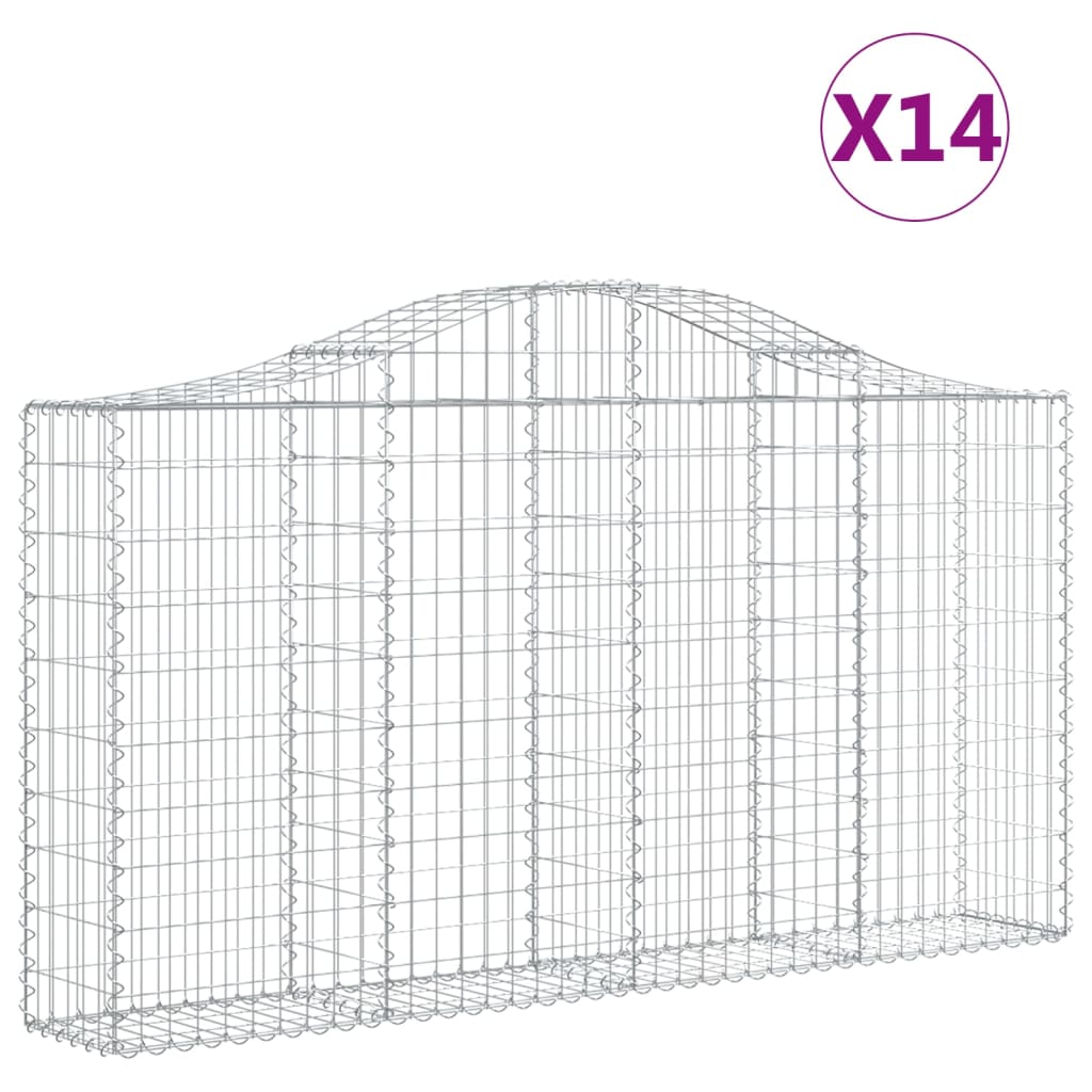 Cestas de gaviones arqueadas 14 piezas 200x30x100/120 cm hierro galvanizado