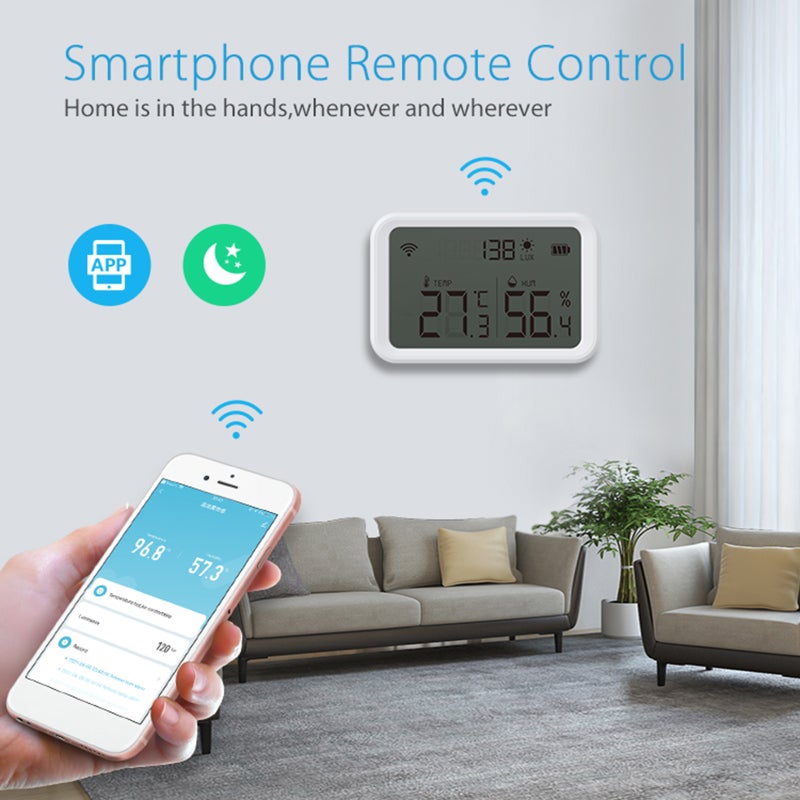NEO Coolcam Tuya Capteur intelligent WiFi de température et d'humidité, détecteur de luminance, hygromètre et thermomètre d'intérieur avec écran LCD - 5