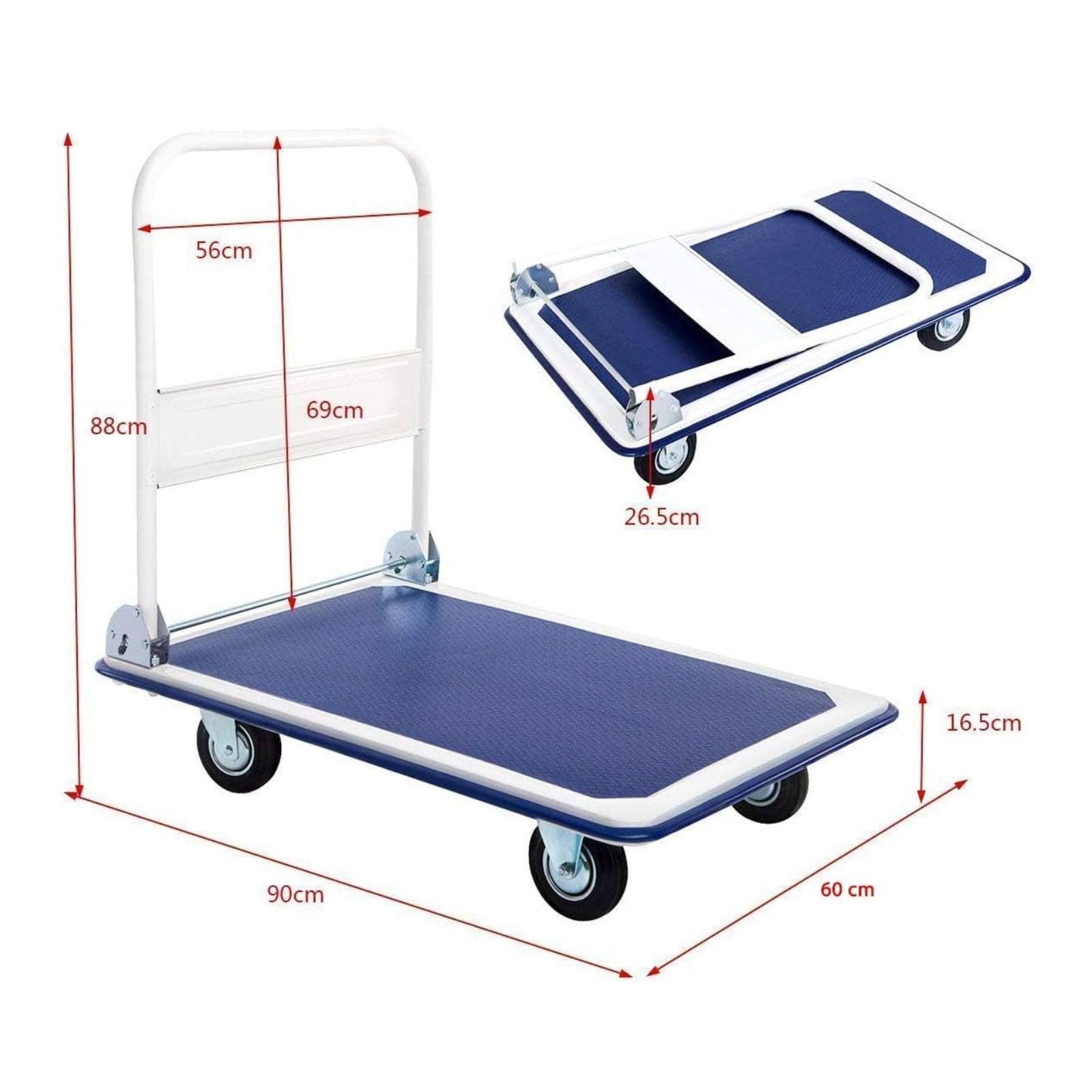 Carrinho Plataforma Dobrável DASCK – 150 kg – Aço Reforçado – Compacto e Robusto – Azul/Branco - 2