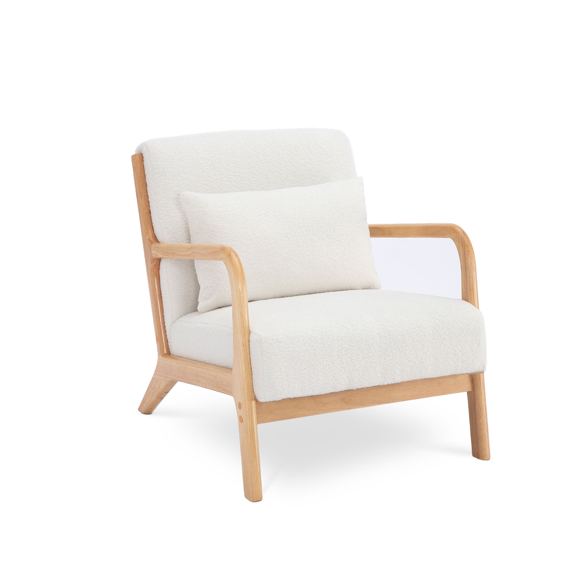 Fauteuil scandinave vintage MARIE bouclette blanc et bois - 4