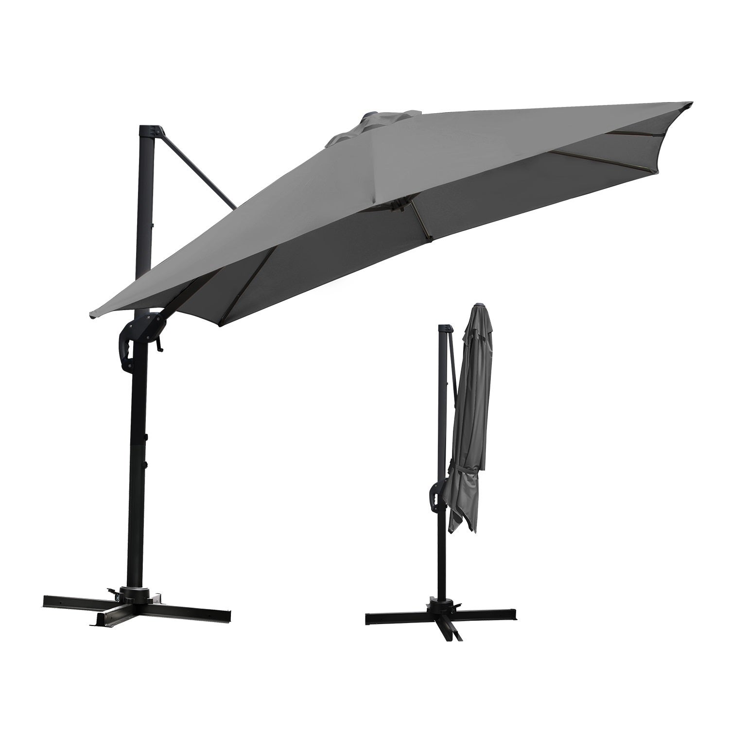 Składany parasol ogrodowy 3x3 m, podstawa obrotowa 360°, ochrona UV50+, szary