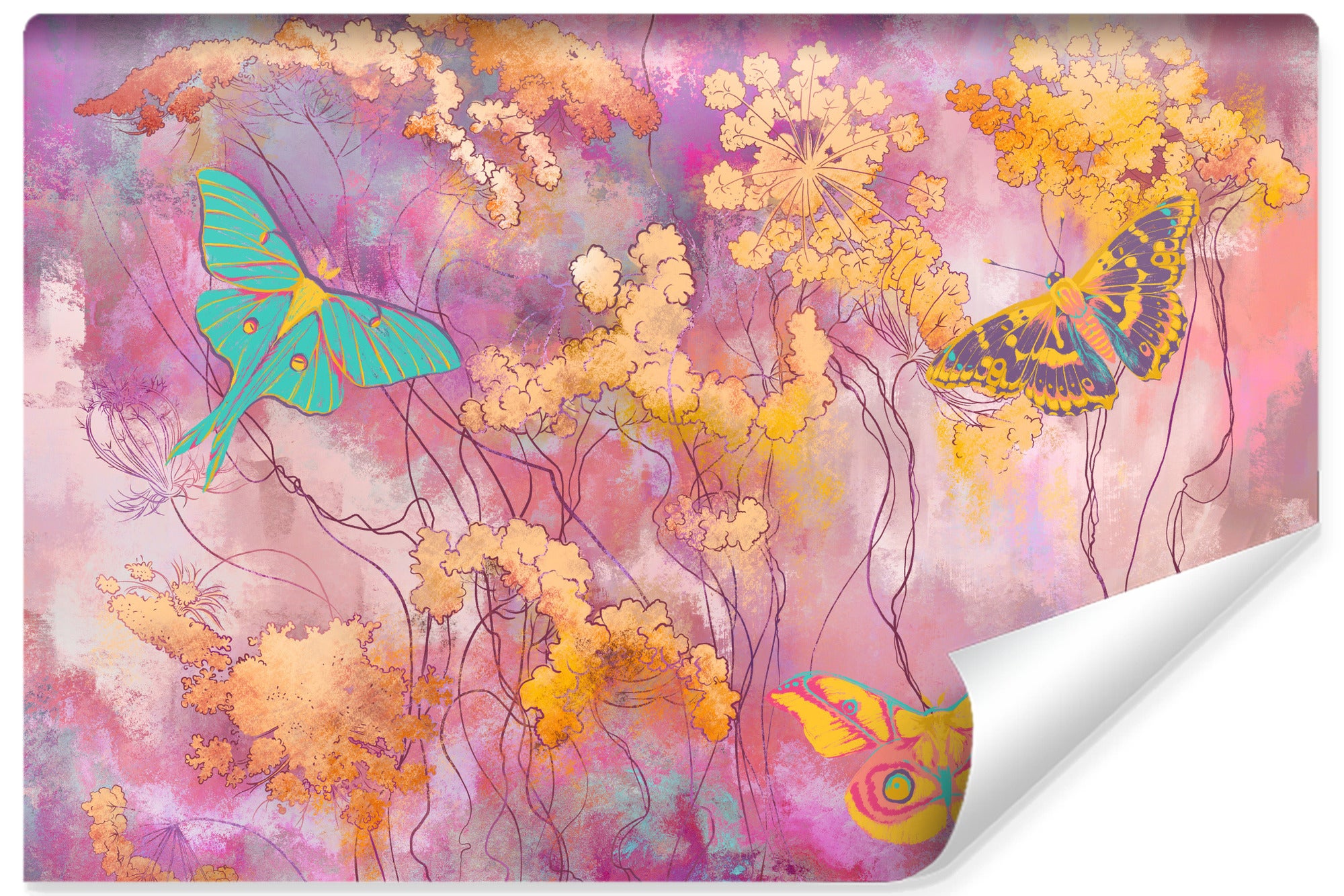 Abstraction papel pintado fotográfico no tejido para salón mariposas de colores flores 300cm x 210cm