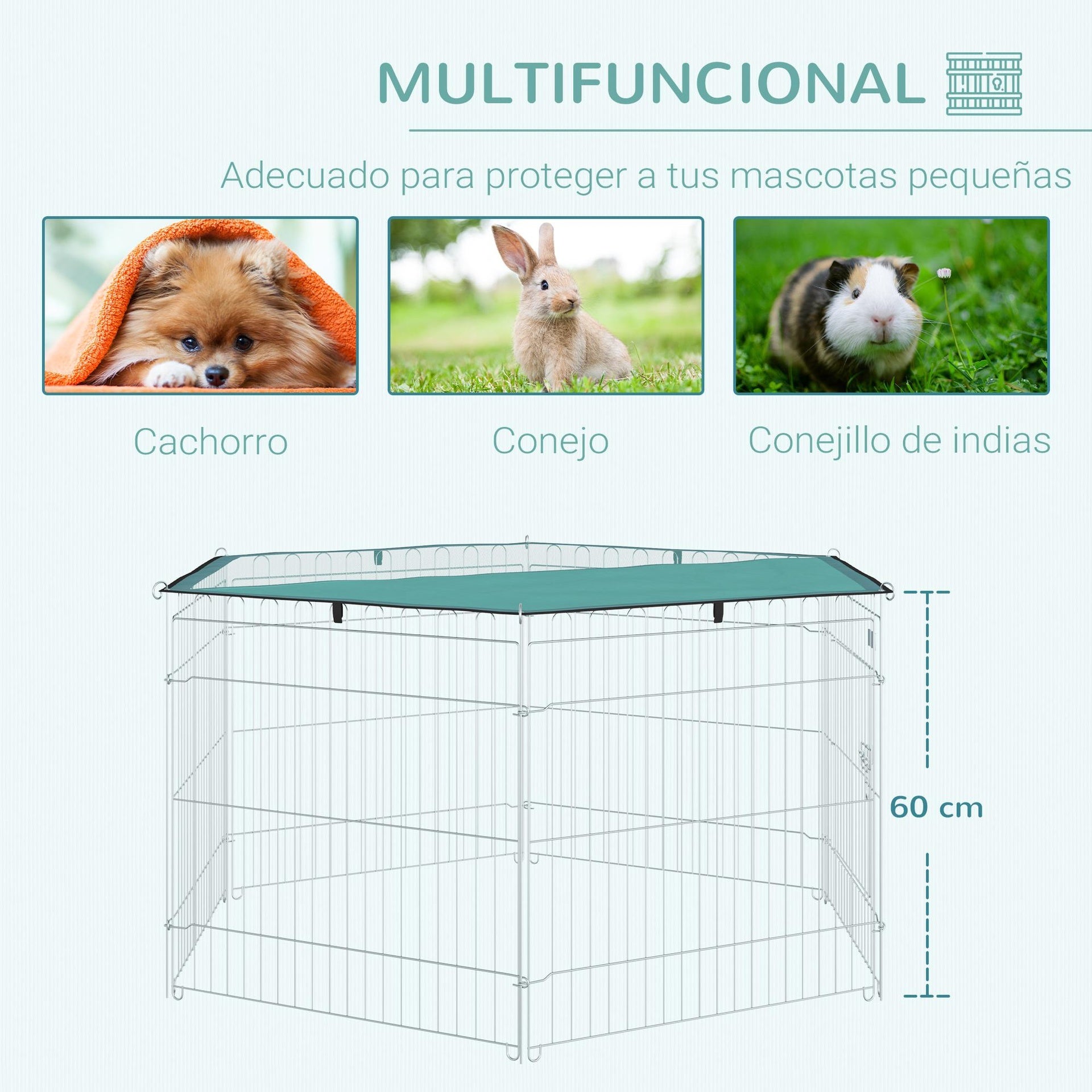 Parque de juegos para perros 6 paneles plegables PawHut 59x60cm plata - 7