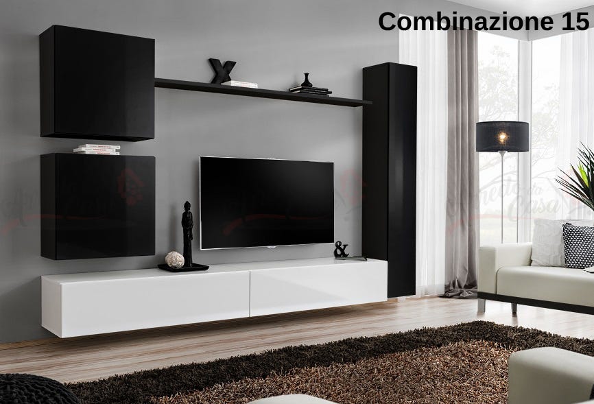 Parete attrezzata soggiorno design moderno PAP52 280x180 nero e