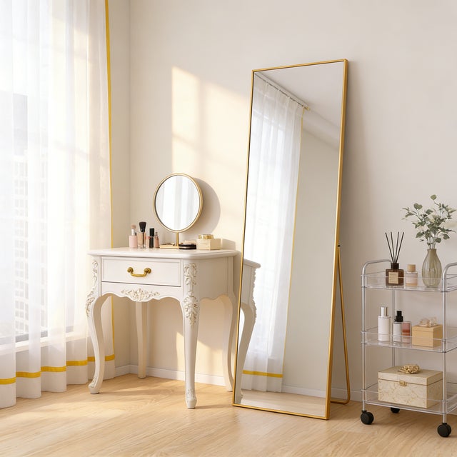 Miroir sur pied classique 162x53 cm - Grand Miroir rectangulaire - Cadre en Aluminium - Salon, Chambre à Coucher, Dressing - Doré
