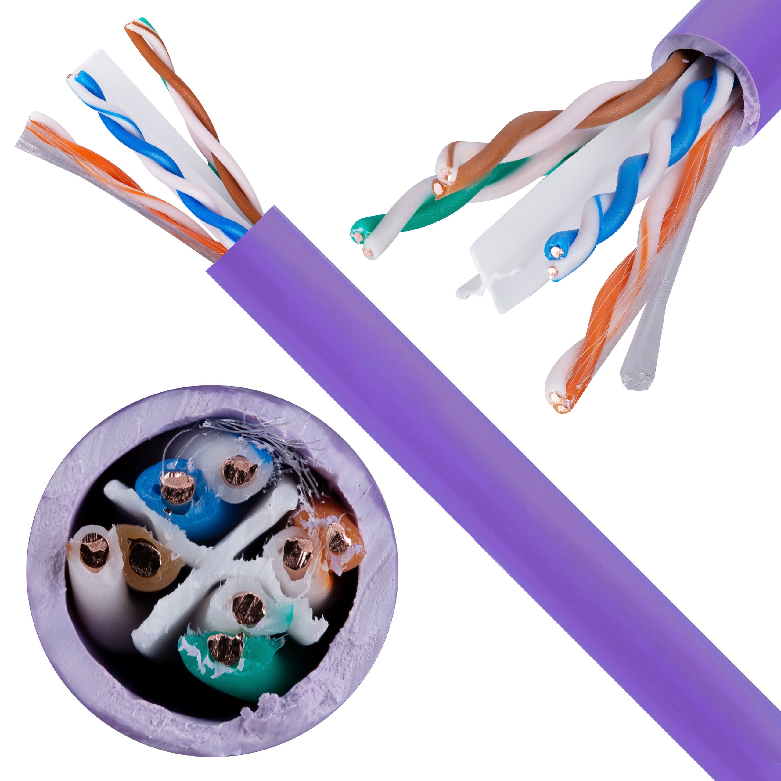 Kabel sieciowy U/UTP kat.6 skrętka 4x2x0,57mm wewnętrzny B2ca bezhalogenowy LSOH fioletowy Alantec 500m
